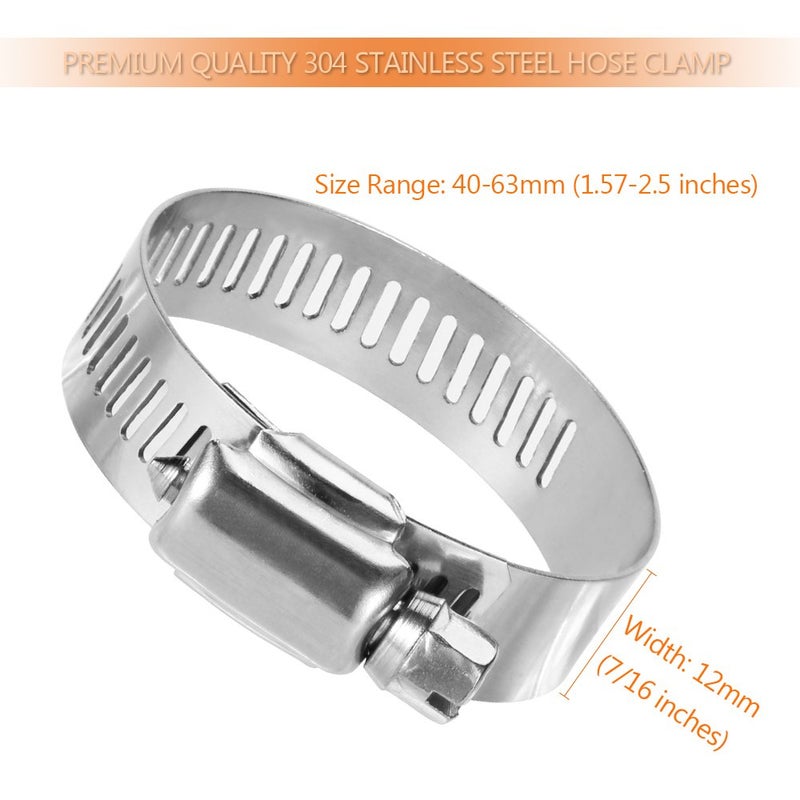LOKMAN 20 Pack Stainless Steel Hose Clamp Adjustable 1-5/8'' - 2-1/2'' (40-63mm) Worm Gear Hose Clamp, Metal Fuel Line Pipe Clamp for Plumbing, Automotive And Mechanical Application - Image 3